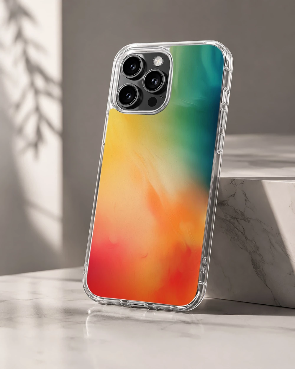 Serene abstract art phone case design with vibrant colors